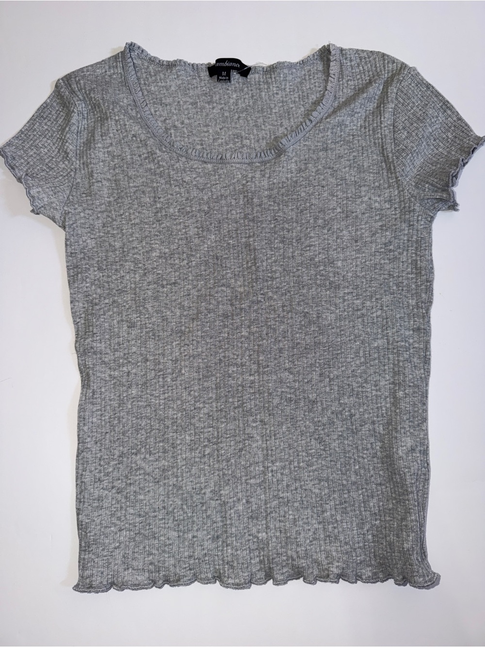 Ambiance Gray Ribbed Short Sleeve Top Medium
